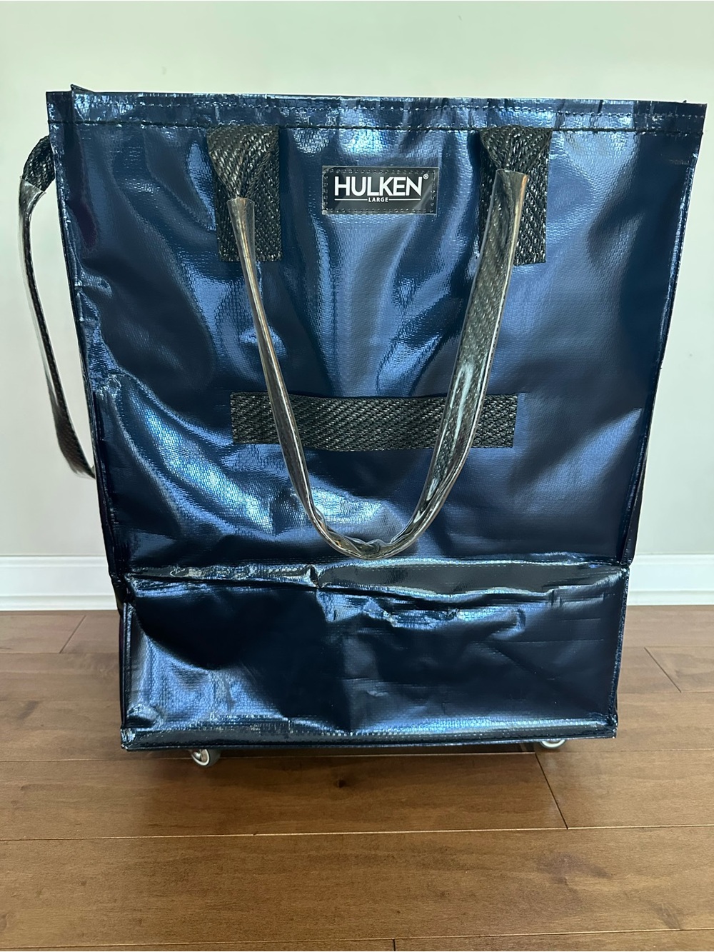 Hulken Shiny Navy Blue Tote Bag with Carry Handles and wheels